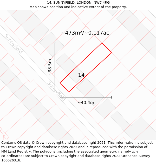 14, SUNNYFIELD, LONDON, NW7 4RG: Plot and title map