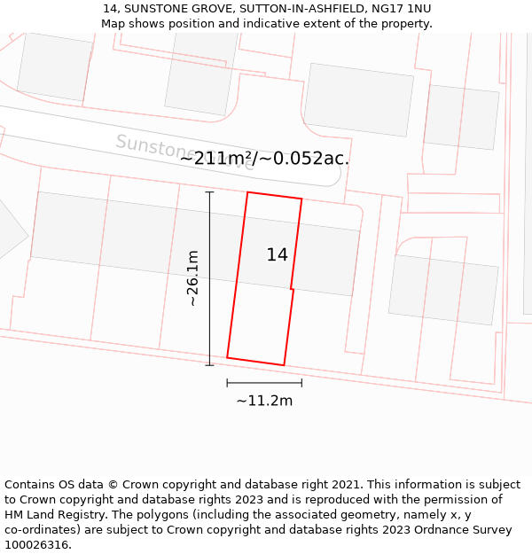 14, SUNSTONE GROVE, SUTTON-IN-ASHFIELD, NG17 1NU: Plot and title map