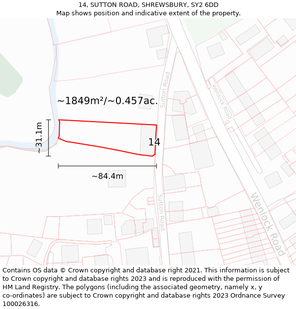 14, SUTTON ROAD, SHREWSBURY, SY2 6DD: Plot and title map