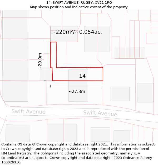 14, SWIFT AVENUE, RUGBY, CV21 1RQ: Plot and title map