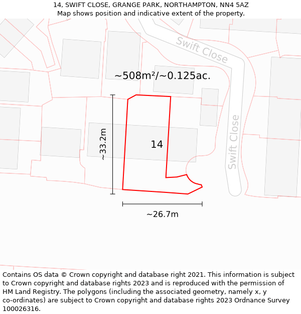 14, SWIFT CLOSE, GRANGE PARK, NORTHAMPTON, NN4 5AZ: Plot and title map