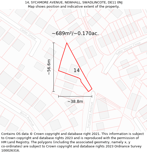 14, SYCAMORE AVENUE, NEWHALL, SWADLINCOTE, DE11 0NJ: Plot and title map