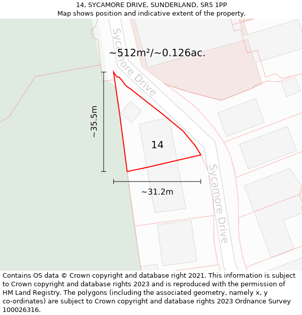 14, SYCAMORE DRIVE, SUNDERLAND, SR5 1PP: Plot and title map