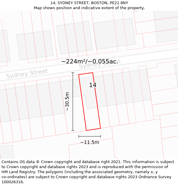 14, SYDNEY STREET, BOSTON, PE21 8NY: Plot and title map