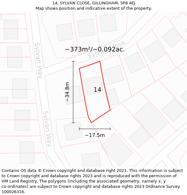 14, SYLVAN CLOSE, GILLINGHAM, SP8 4EJ: Plot and title map