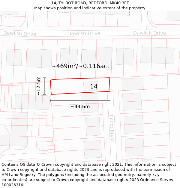 14, TALBOT ROAD, BEDFORD, MK40 3EE: Plot and title map