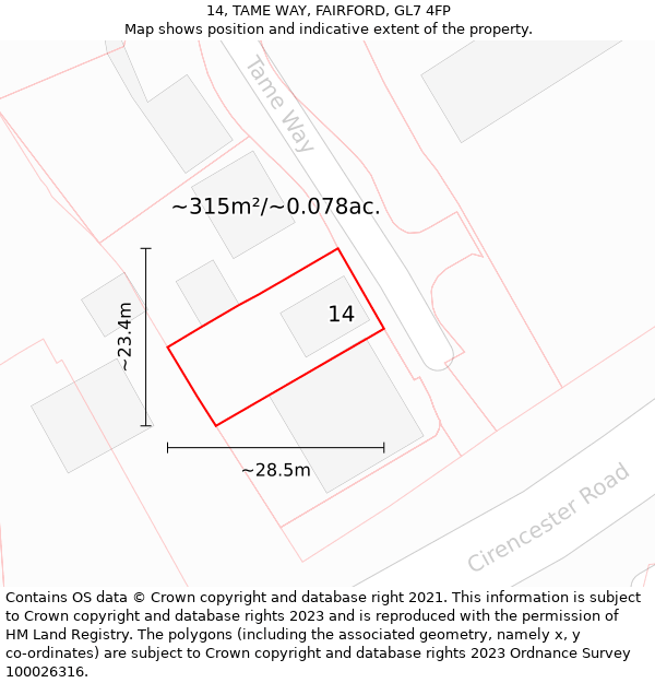 14, TAME WAY, FAIRFORD, GL7 4FP: Plot and title map