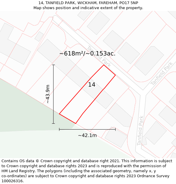 14, TANFIELD PARK, WICKHAM, FAREHAM, PO17 5NP: Plot and title map