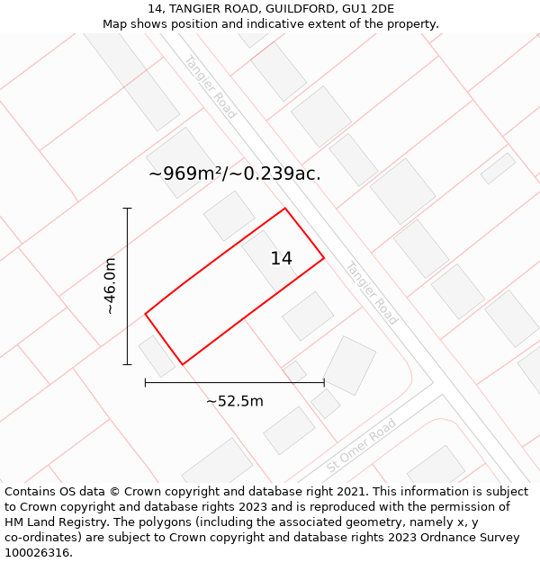 14, TANGIER ROAD, GUILDFORD, GU1 2DE: Plot and title map