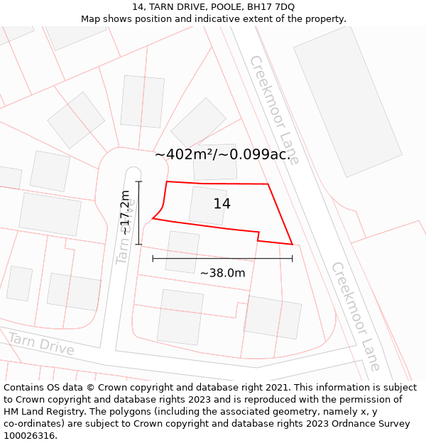 14, TARN DRIVE, POOLE, BH17 7DQ: Plot and title map