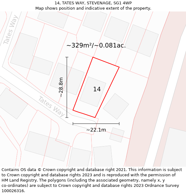 14, TATES WAY, STEVENAGE, SG1 4WP: Plot and title map