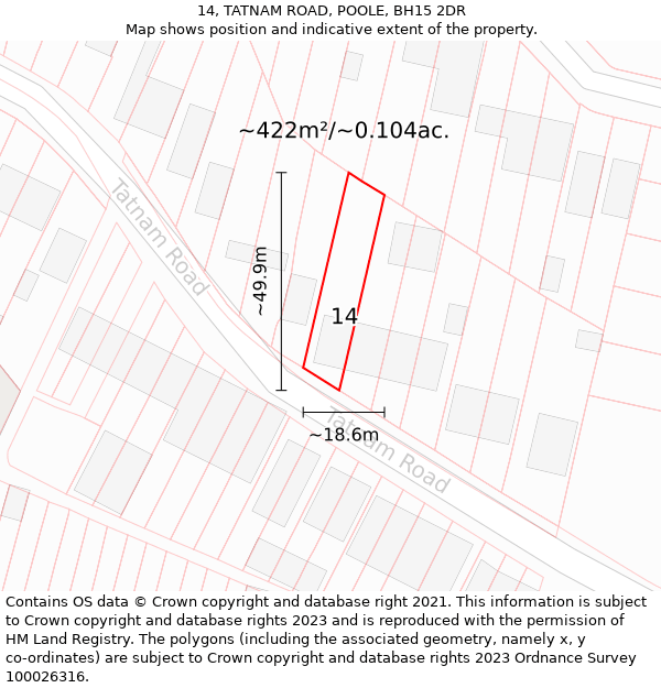 14, TATNAM ROAD, POOLE, BH15 2DR: Plot and title map