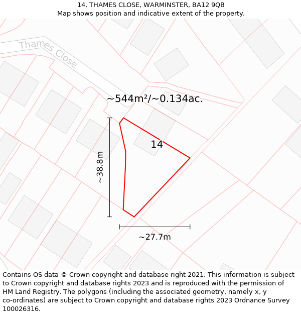 14, THAMES CLOSE, WARMINSTER, BA12 9QB: Plot and title map