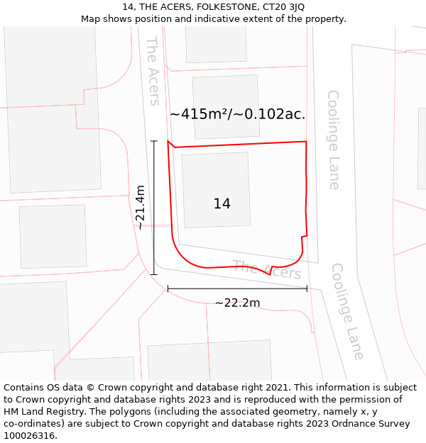 14, THE ACERS, FOLKESTONE, CT20 3JQ: Plot and title map