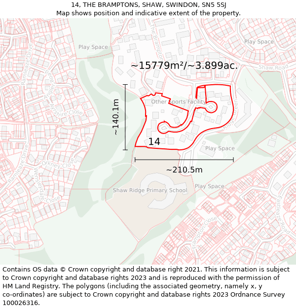 14, THE BRAMPTONS, SHAW, SWINDON, SN5 5SJ: Plot and title map