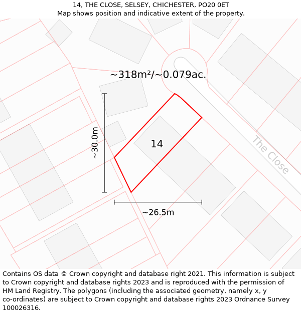 14, THE CLOSE, SELSEY, CHICHESTER, PO20 0ET: Plot and title map