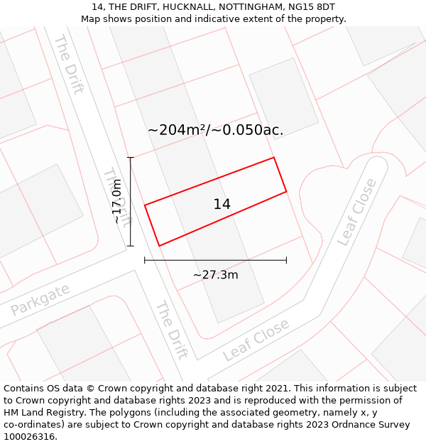 14, THE DRIFT, HUCKNALL, NOTTINGHAM, NG15 8DT: Plot and title map