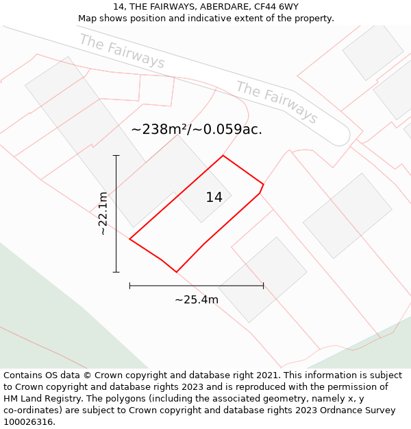 14, THE FAIRWAYS, ABERDARE, CF44 6WY: Plot and title map