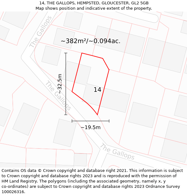 14, THE GALLOPS, HEMPSTED, GLOUCESTER, GL2 5GB: Plot and title map