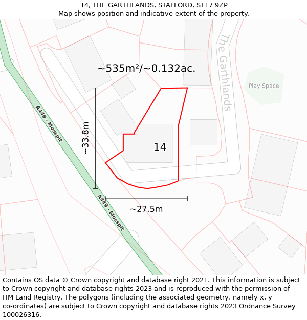 14, THE GARTHLANDS, STAFFORD, ST17 9ZP: Plot and title map
