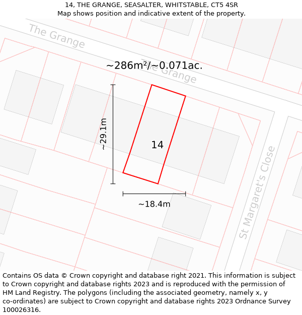 14, THE GRANGE, SEASALTER, WHITSTABLE, CT5 4SR: Plot and title map