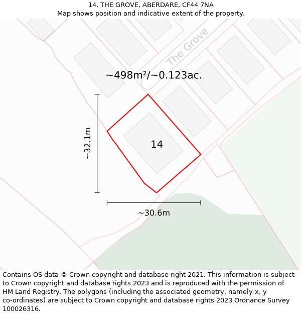 14, THE GROVE, ABERDARE, CF44 7NA: Plot and title map