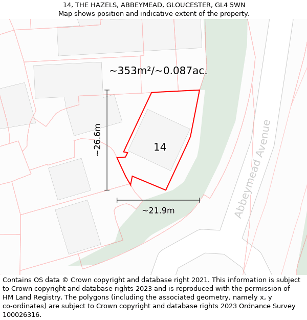 14, THE HAZELS, ABBEYMEAD, GLOUCESTER, GL4 5WN: Plot and title map