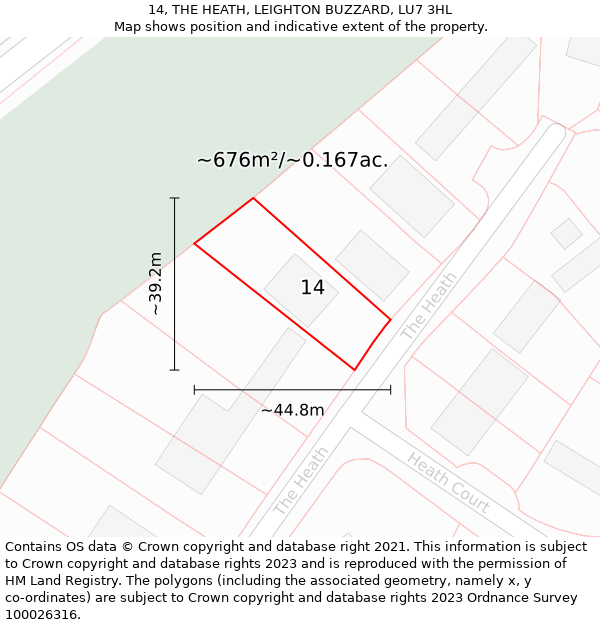 14, THE HEATH, LEIGHTON BUZZARD, LU7 3HL: Plot and title map