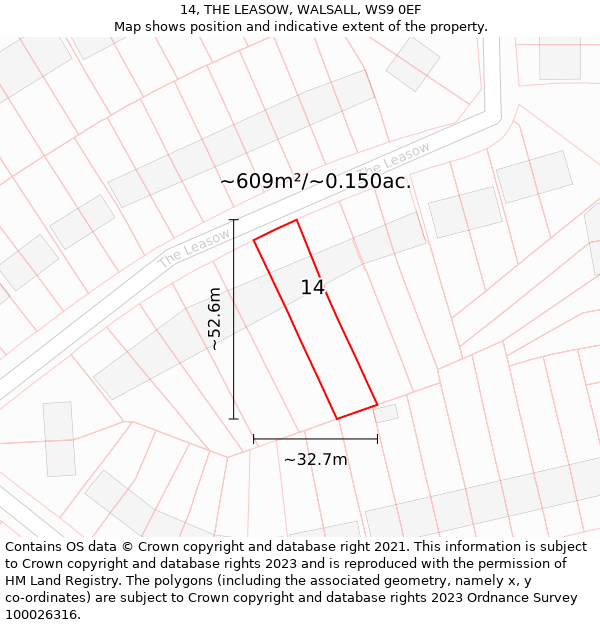 14, THE LEASOW, WALSALL, WS9 0EF: Plot and title map