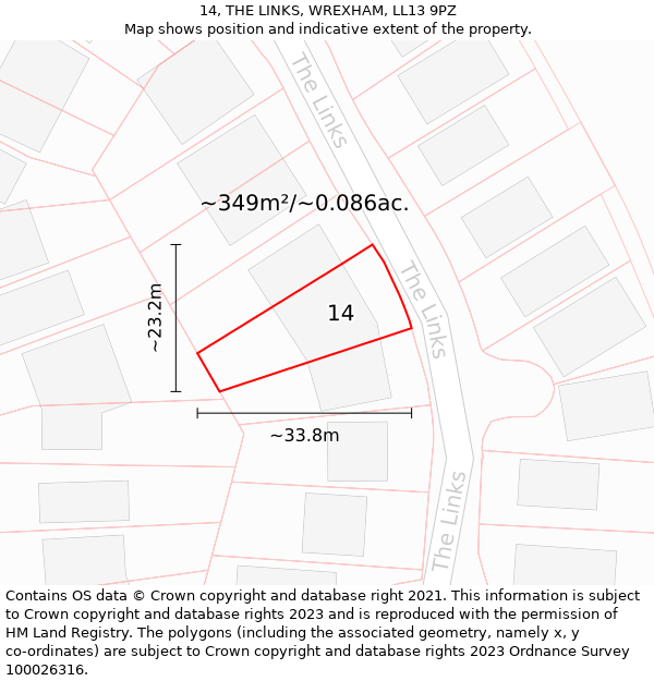 14, THE LINKS, WREXHAM, LL13 9PZ: Plot and title map