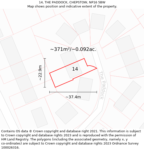 14, THE PADDOCK, CHEPSTOW, NP16 5BW: Plot and title map