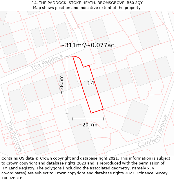 14, THE PADDOCK, STOKE HEATH, BROMSGROVE, B60 3QY: Plot and title map