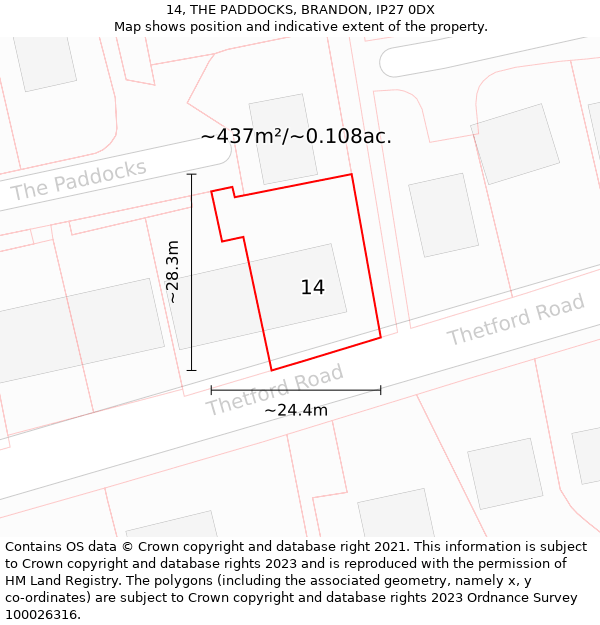 14, THE PADDOCKS, BRANDON, IP27 0DX: Plot and title map