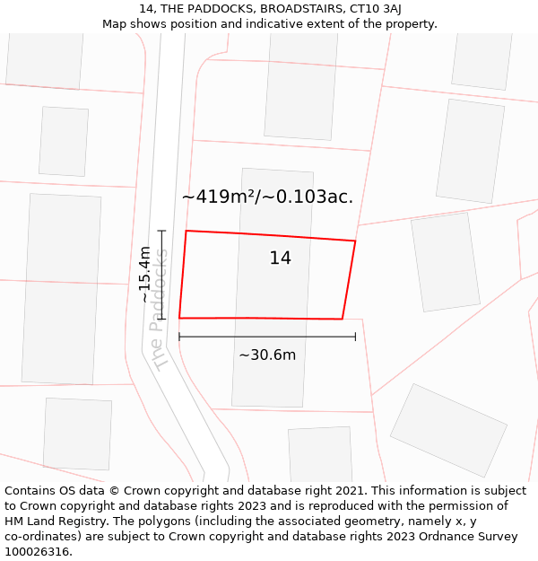 14, THE PADDOCKS, BROADSTAIRS, CT10 3AJ: Plot and title map