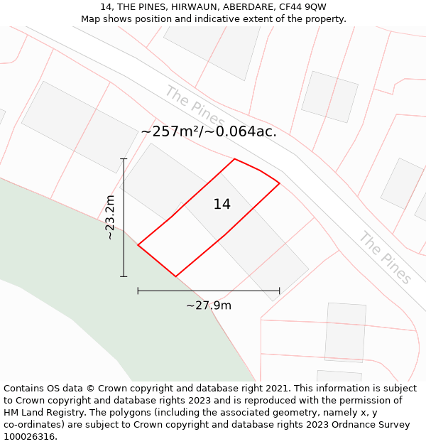 14, THE PINES, HIRWAUN, ABERDARE, CF44 9QW: Plot and title map