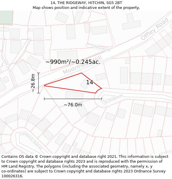 14, THE RIDGEWAY, HITCHIN, SG5 2BT: Plot and title map