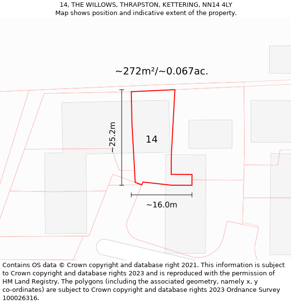 14, THE WILLOWS, THRAPSTON, KETTERING, NN14 4LY: Plot and title map