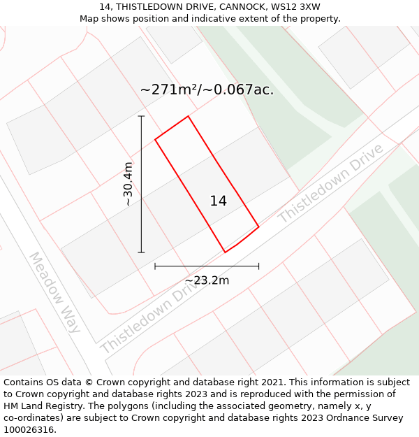 14, THISTLEDOWN DRIVE, CANNOCK, WS12 3XW: Plot and title map