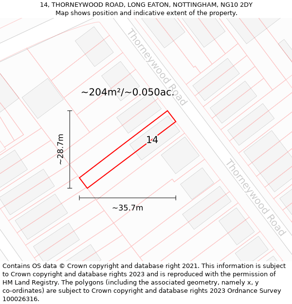 14, THORNEYWOOD ROAD, LONG EATON, NOTTINGHAM, NG10 2DY: Plot and title map