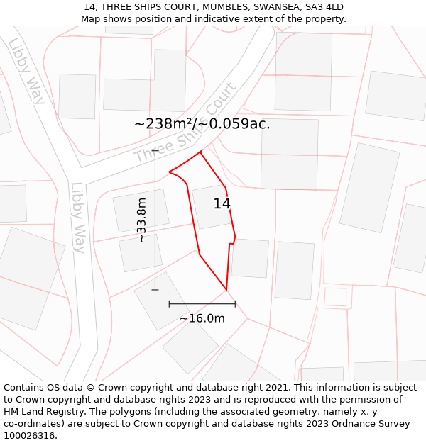 14, THREE SHIPS COURT, MUMBLES, SWANSEA, SA3 4LD: Plot and title map