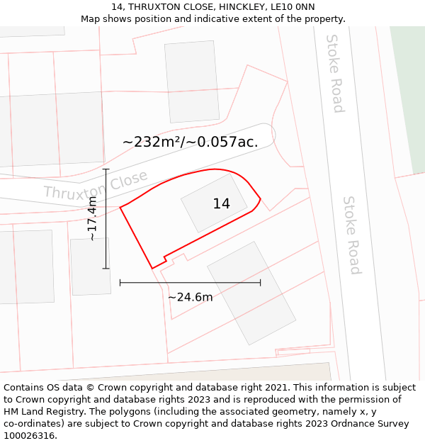 14, THRUXTON CLOSE, HINCKLEY, LE10 0NN: Plot and title map