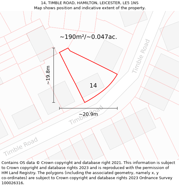 14, TIMBLE ROAD, HAMILTON, LEICESTER, LE5 1NS: Plot and title map