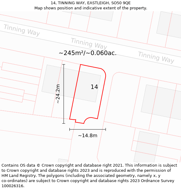 14, TINNING WAY, EASTLEIGH, SO50 9QE: Plot and title map