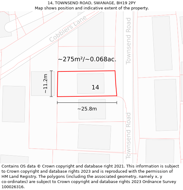 14, TOWNSEND ROAD, SWANAGE, BH19 2PY: Plot and title map