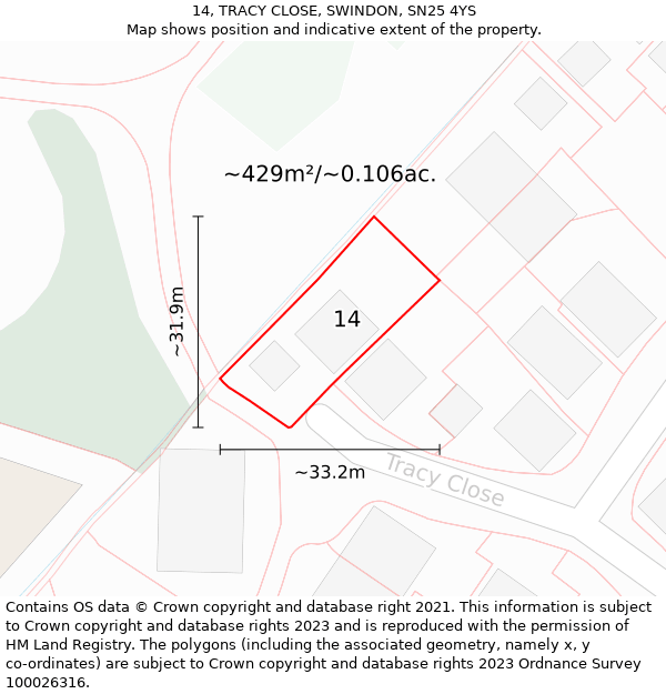 14, TRACY CLOSE, SWINDON, SN25 4YS: Plot and title map