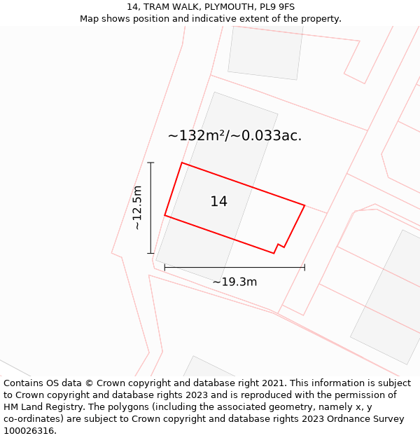 14, TRAM WALK, PLYMOUTH, PL9 9FS: Plot and title map