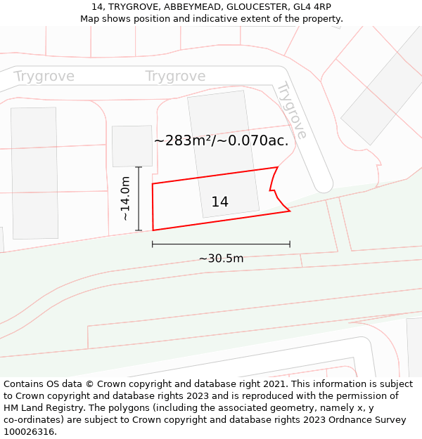 14, TRYGROVE, ABBEYMEAD, GLOUCESTER, GL4 4RP: Plot and title map