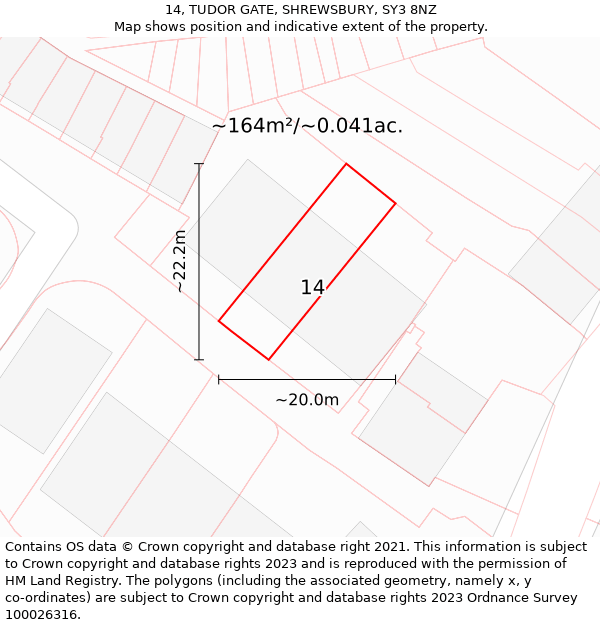 14, TUDOR GATE, SHREWSBURY, SY3 8NZ: Plot and title map