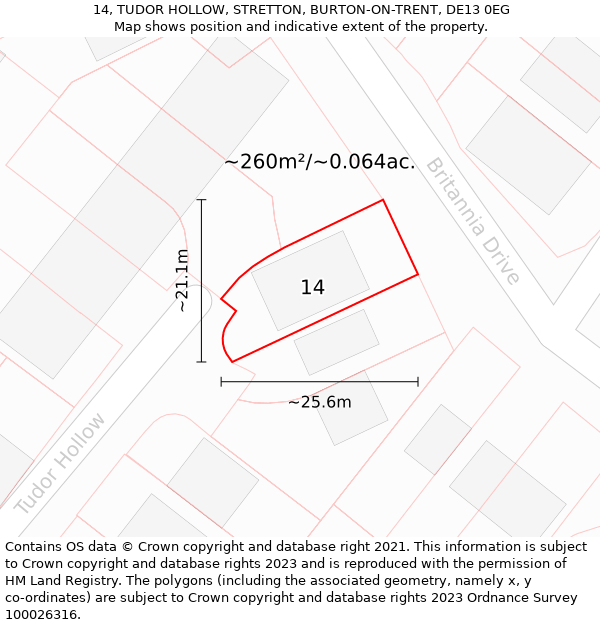 14, TUDOR HOLLOW, STRETTON, BURTON-ON-TRENT, DE13 0EG: Plot and title map