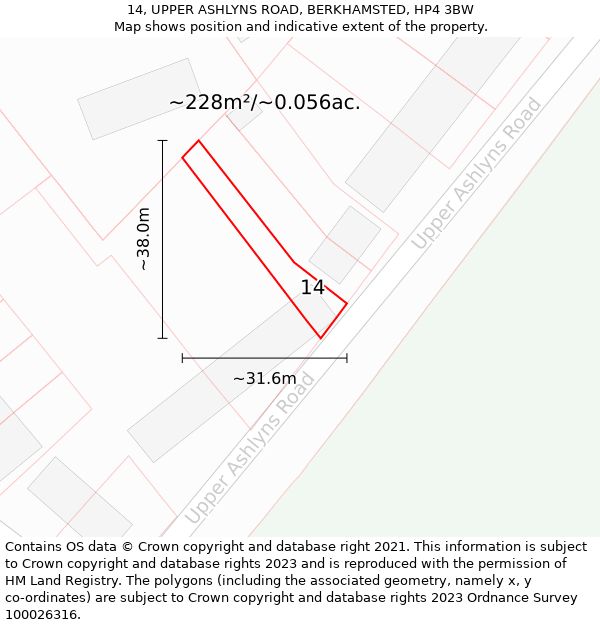 14, UPPER ASHLYNS ROAD, BERKHAMSTED, HP4 3BW: Plot and title map